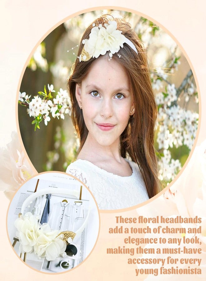 Dizila 5 Pieces Pink Ivory Chiffon Flower Plasitc Headbands Floral Hair Bands Hoops Accessories - Image 5